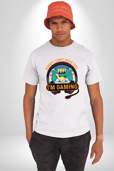 Angemiel تي شيرت مطبوع عليه Gamer Custom Design I'm Gaming I Can't Hear You باللون الأبيض للنساء والرجال مقاس كبير