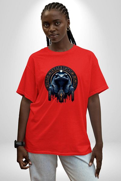 Angemiel Night and Chaos Themed Mystic Cake God Egyptian Red Oversize Women's Men's Pre-Printed T-Shirt