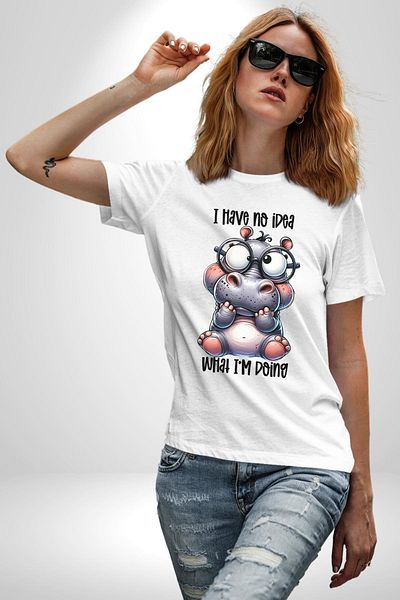 Angemiel تي شيرت مطبوع عليه Hippopotamus Let's Go Written Humor Funny Design أبيض كبير الحجم للنساء والرجال مطبوع من الأمام