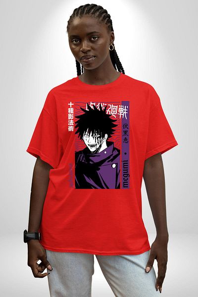 Angemiel Megumi Fushiguro Jujutsu Kaisen Anime Red Oversize Women Men Front Printed T-Shirt