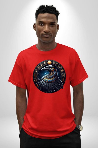 Angemiel Egyptian God Rebirth, Creation Bennu Red Oversize Women Men Front Printed T-Shirt