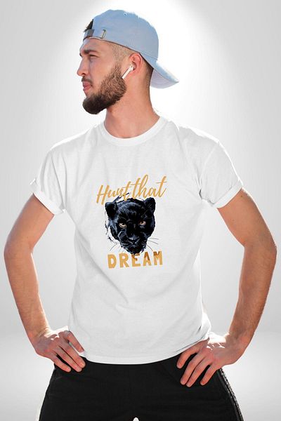 Angemiel تي شيرت مطبوع عليه Run After Your Dreams White Panther أبيض كبير الحجم للنساء والرجال مطبوع من الأمام