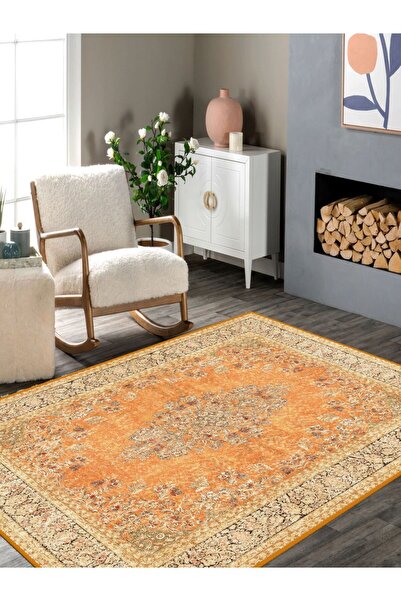 rugseason Vitage turuncu göbekli eskitme model dokuma taban kilim