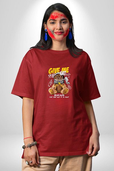 Angemiel Astronaut Bear Graphic Design Red Oversize Women's Men's Front Printed T-Shirt