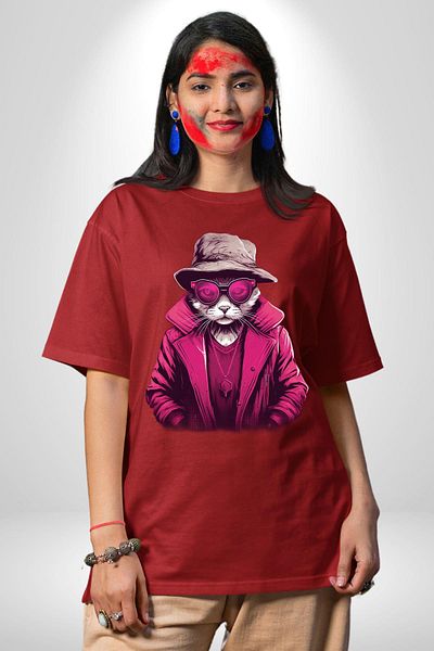 Angemiel Pink Accessory Glasses Cat Red Oversize Women's Men's Front Printed T-Shirt