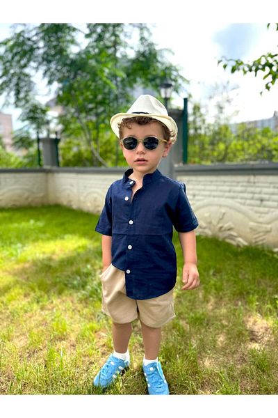 GÖKJOY BUTİK Quality Hat Included 3-Piece Boy's Shirt and Shorts Suit