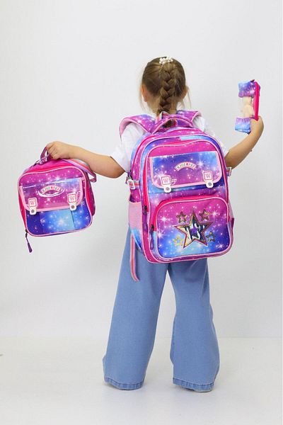 Weynes Purple Girl's Digital Printing 3-Piece Set Primary School Bag Wsb5038