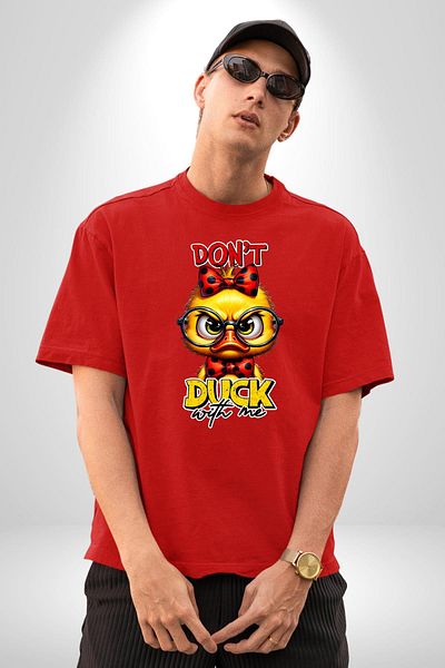 Angemiel Don'T Scam Me Written Duck Funny Red Oversize Women's Men's Front Printed T-Shirt
