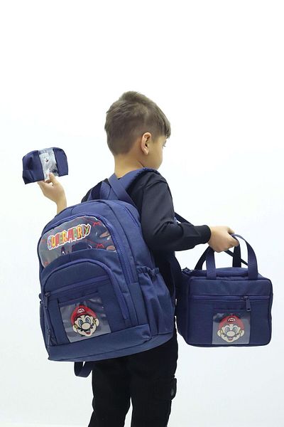 Weynes Navy Blue Boy's Teddy Bear 3-Piece Set Quality Fabric Primary School Bag Wsb5036
