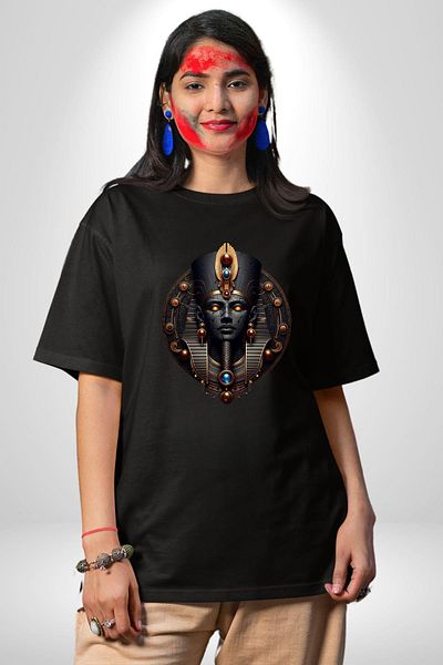 Angemiel Amun Egyptian God Creator's Power Infinite Light Black Oversize Women's Men's Front Printed T-Shirt