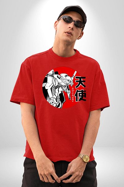 Angemiel Neon Genesis Evangelion Angel Anime Red Oversize Women's Men's Front Printed T-Shirt
