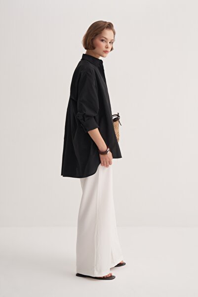 EBU Prive Women's Poplin Oversize Robe Shirt Black