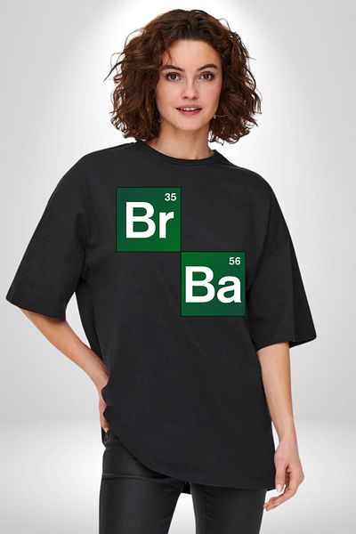 Angemiel Periodic Table Heisenberg Breaking Bad Black Oversize Women's Men's Front Printed T-Shirt