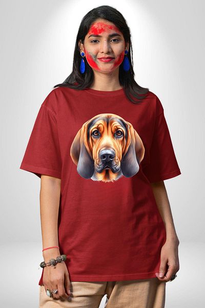 Angemiel Search Rescue Bloodhound Dog Red Oversize Women's Men's Front Printed T-Shirt
