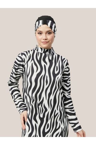 Fitsauna Πλήρως κλειστό αποβολικό νερού Quick Dry Hijab Μαγιό Σετ Zebra Model 1010