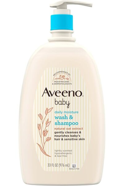 Aveeno Baby غسول وشامبو لطيف بخلاصة الشوفان الطبيعي، لا يسبب الدموع، برائحة خفيفة، 33 أونصة سائلة