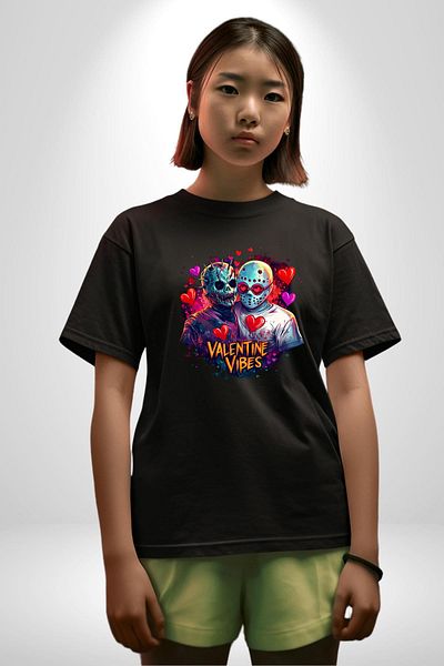 Angemiel Horror Movie Darkness Love Zombie Valentine's Day Black Oversize Women's Men's Front Printed T-Shirt