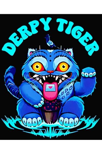 fame-stoned K-Pop Demon Hunters – Unisex μπλουζάκι με στάμπα Derpy Blue Tiger από 100% βαμβάκι