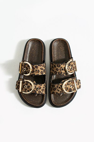 DUXAL SHOES Lori Women's Leopard Patterned Double Buckle Slippers