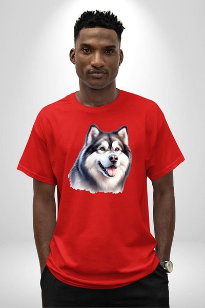 Angemiel Alaskan Malamute Dog Design Red Oversize Women's Men's Front Printed T-Shirt