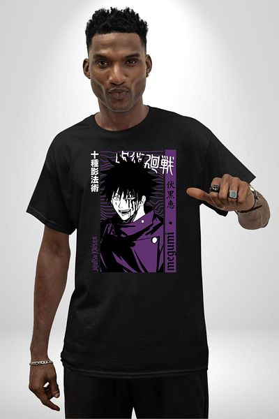 Angemiel Megumi Fushiguro Jujutsu Kaisen Anime Black Oversize Women Men Front Printed T-Shirt