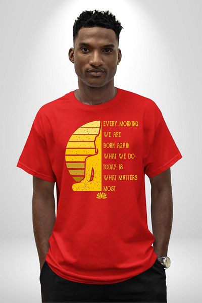 Angemiel Every Morning Rebirth Themed Motivational Yoga Red Oversize Women's Men's Front Printed T-Shirt