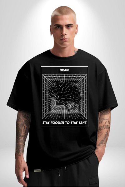 Angemiel Brain: the Way to Protect Mental Health Black Oversize Women Men Front Printed T-Shirt