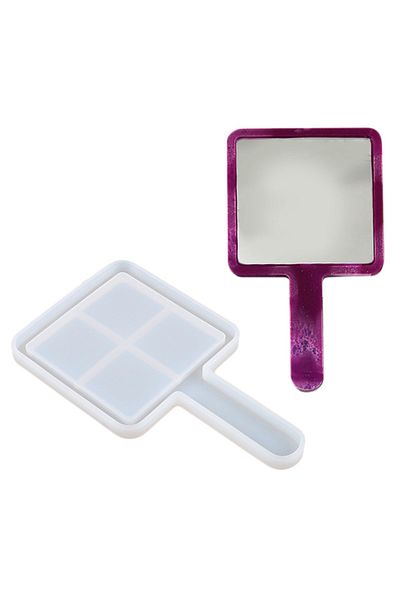 Getshopmini Epoxy Mirror Mold with Handle Hand Mirror Mold Silicone Square Model 16.5X9.5Cm