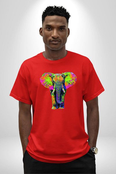 Angemiel Colorful Elephant Vibrant Color Modern Elephant Red Oversize Women's Men's Front Printed T-Shirt