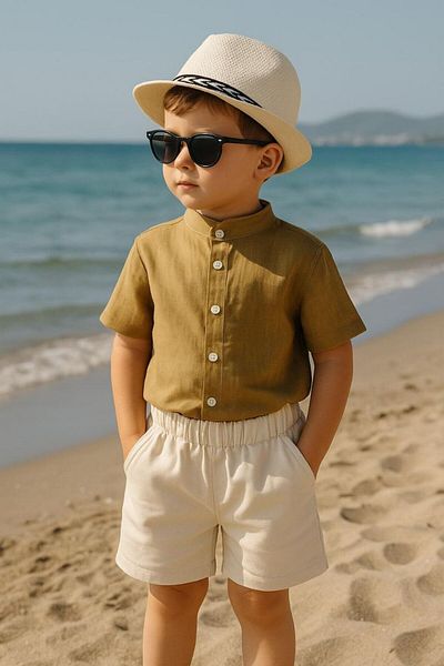 GÖKJOY BUTİK Quality Hat Included 3-Piece Boy's Shirt and Shorts Suit