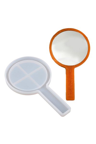 Getshopmini Epoxy Mirror Mold with Handle Hand Mirror Mold Silicone Round Model 16.5X9.5Cm