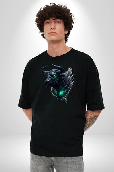 Angemiel Taurus Special Design Black Oversize Women's Men's Front Printed T-Shirt