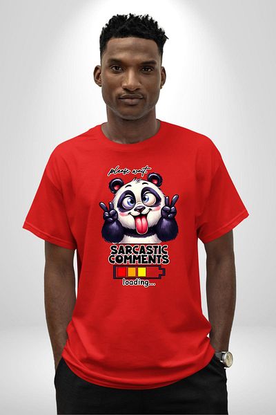 Angemiel Fun Panda Humorous Loading Loading Status Red Oversize Women Men Front Printed T-Shirt