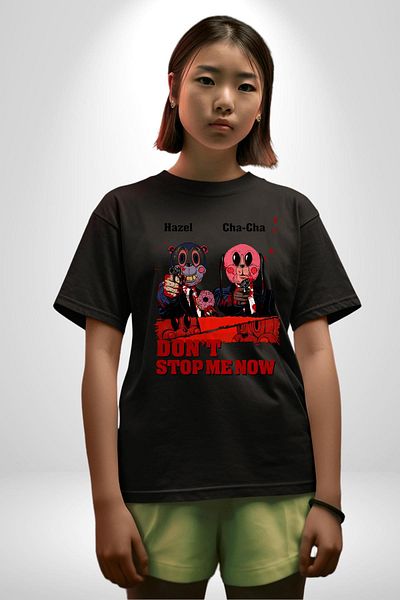 Angemiel  Bear & Bunny Bloody Donut Black Oversize Women's Men's Front Printed T-Shirt