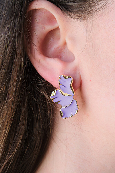 AURRARİ Mor Mineli Yaprak Küpe