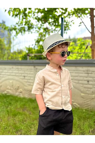 GÖKJOY BUTİK Premium Quality Hat Included 3-Piece Boy's Shirt and Shorts Suit
