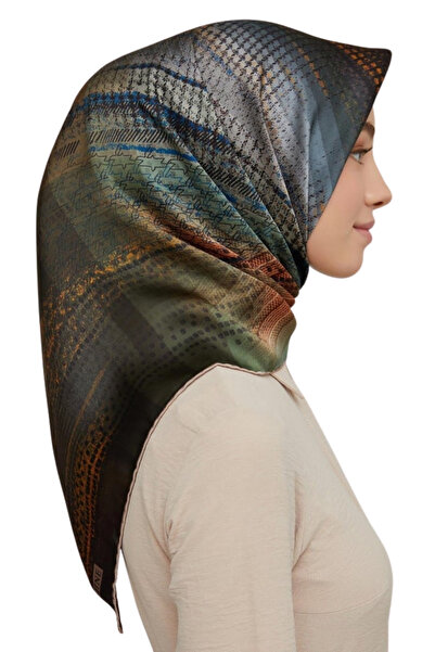 Armine Nostalji Serisi İpek Sura Eşarp 8602DS-04 Batik Desen Acı Kahve-Haki