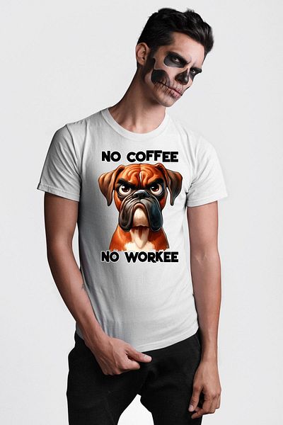 Angemiel Without Coffee I Work Coffee Love and Boxer Dog White Oversize Women Men Front Printed T-Shirt