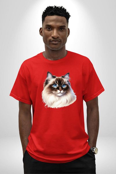 Angemiel Siberian Cat Red Oversize Women's Men's Front Printed T-Shirt