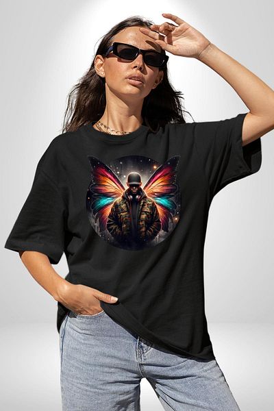 Angemiel Casual Camouflage Patterned Agent Men's Black Oversize Women's Men's Front Printed T-Shirt