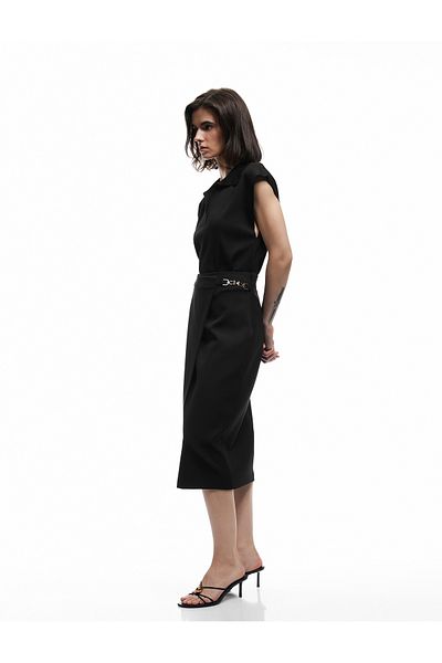 Koton Midi Double Breasted Pencil Skirt with Metal Accessory Detail