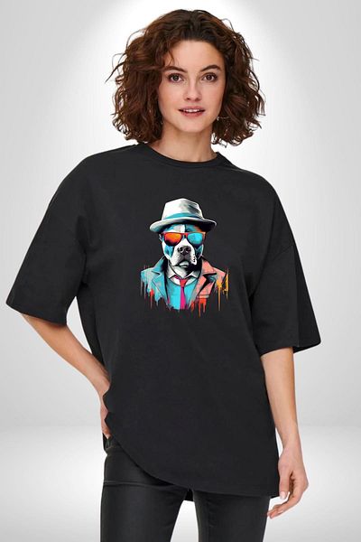 Angemiel Towel with Suit Style Style! Black Oversize Women's Men's Front Printed T-Shirt