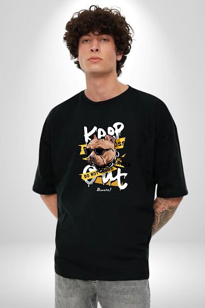 Angemiel Attention Dog Printed Pitbull Sunglasses Black Oversize Women's Men's Front Printed T-Shirt