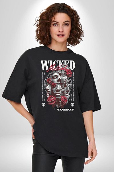 Angemiel Rose and Faces the Power of Method Emotional Black Oversize Women Men Front Printed T-Shirt