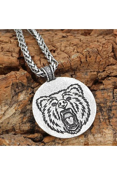 Viking Nordic Mythology Bear Claw Double-Faced Locket Tarnish-Free&Stainless 316L Steel Necklace