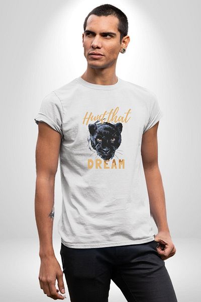 Angemiel تي شيرت مطبوع عليه Run After Your Dreams White Panther أبيض كبير الحجم للنساء والرجال مطبوع من الأمام