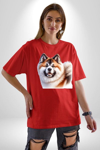 Angemiel Akita Inu Loyal Dog Red Oversize Women's Men's Front Printed T-Shirt