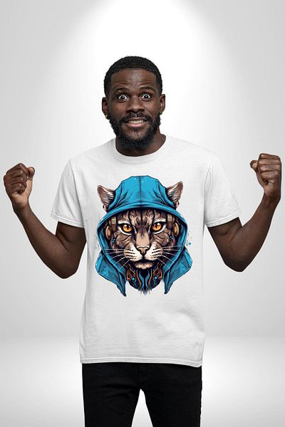 Angemiel Cyber ​​Cat Digital Tiger Eye White Oversize Women's Men's Front Printed T-Shirt