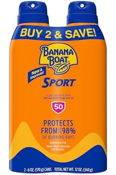 Banana Boat بخاخ واقي من الشمس واسع الطيف من سبورت بيرفورمانس ألترا ميست، عامل حماية من الشمس 50، عبوة مزدوجة، 6 أونصة