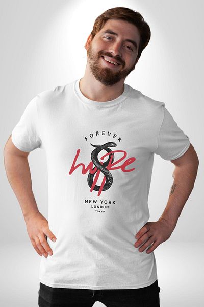 Angemiel Hope Printed Snake White Oversize Women's Men's Front Printed T-Shirt